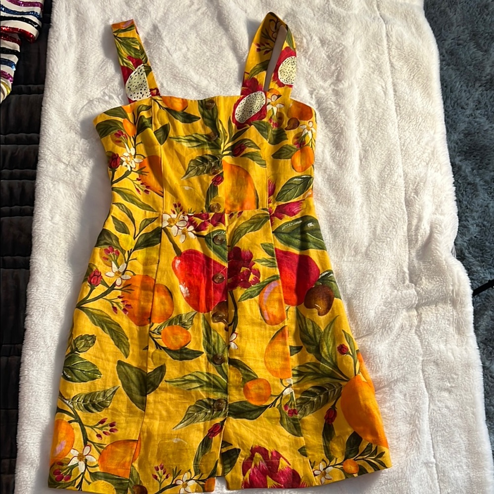Farm Rio Yellow Floral Dress, XS